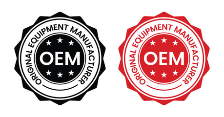 OEM - Original equipment manufacturer design template illustration. OEM sign, logo, badge, icon, sticker, label, emblem, stamp, symbol, black, line, flat vector, isolated illustration.