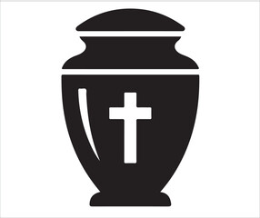 Vector illustration of a funeral urn with a cross symbol, representing remembrance and memorial. Ideal for death-related themes, memorial services, or religious contexts, perfect for funeral-related d