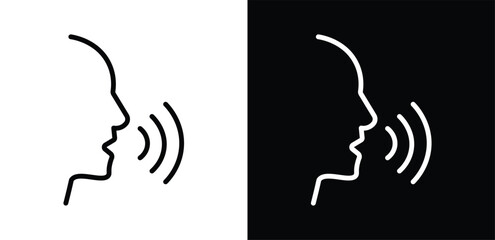 Voice control icons. Podcaster symbol. Talking person sign. Man with open mouth vector icon