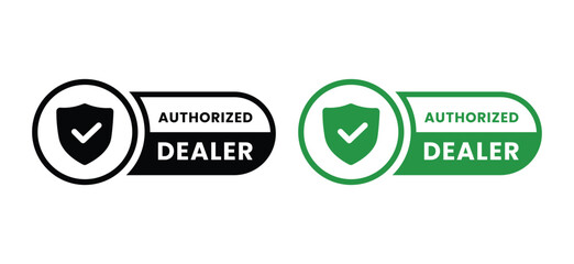 Authorized dealer label icon design. Trusted supplier label with check. Validated distributor stamp design. Trusted partnership badge. Distributor authorization label. Vector illustration