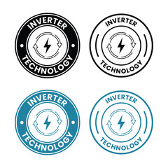 Inverter Technology Circular Badge in Blue and Black | Energy Efficient Power Electronics Logo for Appliance Marketing and Green Energy Solutions