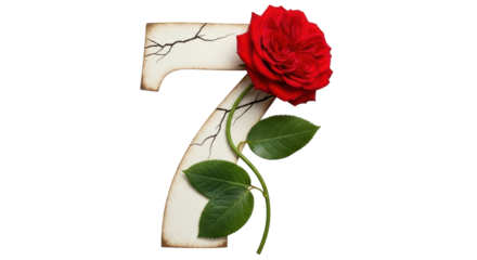 Isolated Number Seven with Red Rose