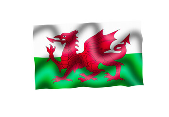 Wales national flag flying, on transparent background
