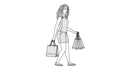 Isolated Woman with Shopping Bags Outline