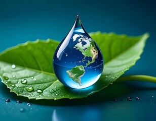 Water drop with Earth on leaf