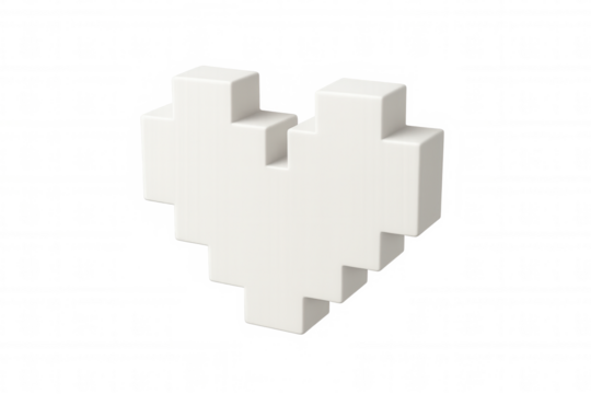 Digital pixel heart representing virtual connection, expressing online emotional bonds against transparent backdrop