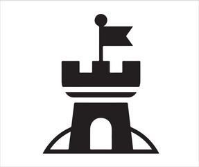 Minimalist vector of a castle with a flag on a hilltop.