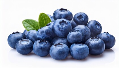 Fototapeta premium heap of fresh blueberries isolated on white background showing detailed juicy blue berries