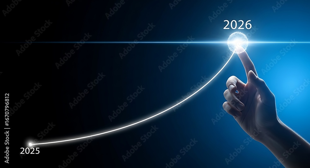 Poster visualizing future growth and innovation towards a target year highlighting progress and achievement