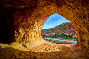 Sandstone Cave Interior and Red Rock Desert Landscape Kanab Utah Road Trip