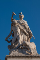 The National Monument to Vittorio Emanuele II, also known as the Vittoriano or Altare della Patria: detail of the statues, Rome, Italy