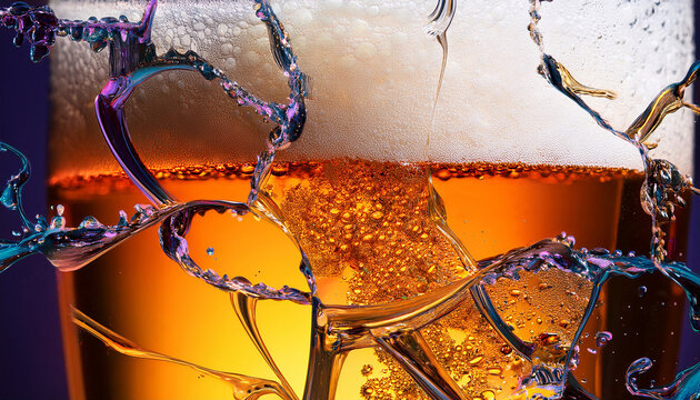 beer intricate detail of shattered glass of beer with foam abstract colorful background - Powered by Adobe