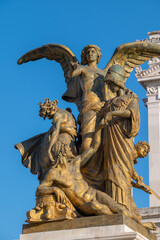 The National Monument to Vittorio Emanuele II, also known as the Vittoriano or Altare della Patria: detail of the statues, Rome, Italy