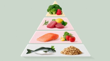 Food pyramid illustration depicting healthy food categories  