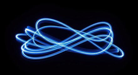 Intricate, flowing light trails create an abstract design against a dark background.