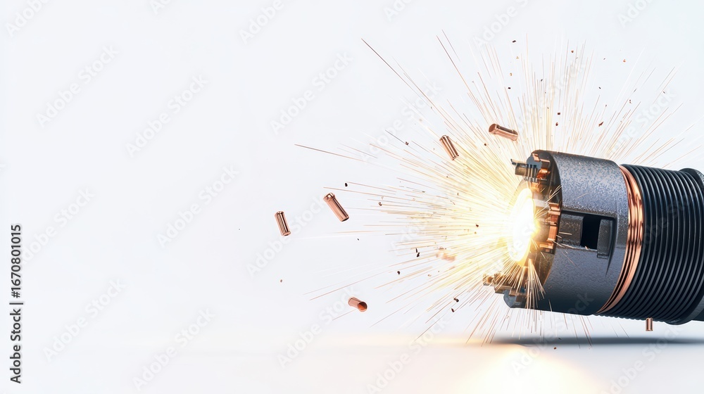 Aufkleber bright flashlight emitting sparks and light against white background in dynamic action sequence