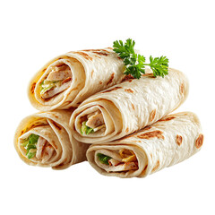Closeup of Chicken Wraps with Parsley Garnish isolated on transparent background