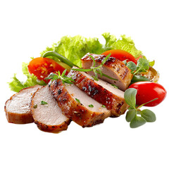 Seared Pork Tenderloin with Garden Fresh Salad isolated on transparent background