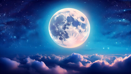 Obraz premium dreamlike abstract background showcasing a giant glowing moon partially obscured by ethereal clouds in a mystical night sky