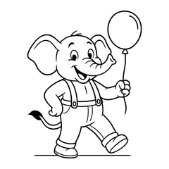 Obraz premium Happy elephant in pants, holding a balloon