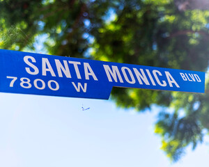 Close-up of a Santa Monica Blvd sign in Los Angeles, CA.