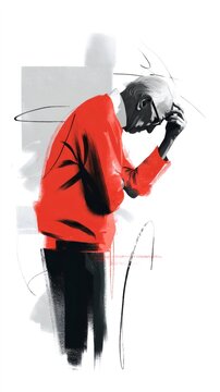 Enzo Ferrari thinking with hand on his head and eyes closed, worried about his cars and races