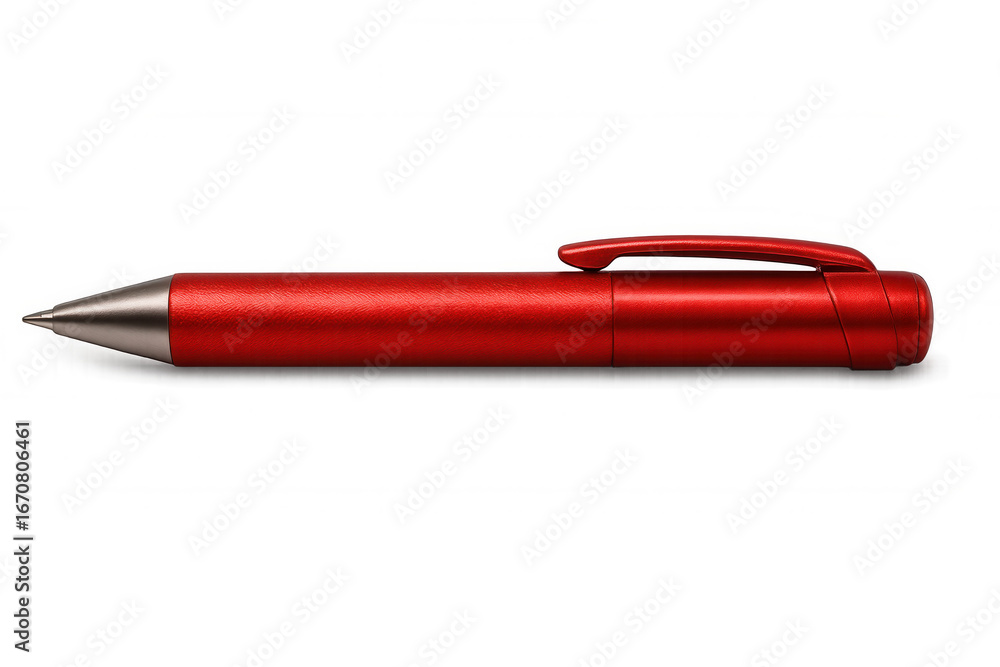 Poster shiny red pen lying horizontally on a transparent background, ready for taking notes or signing docu