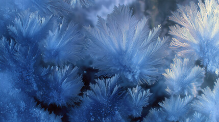 close-up of frozen ice crystal patterns, natural frosty blue and white surface. AI generated