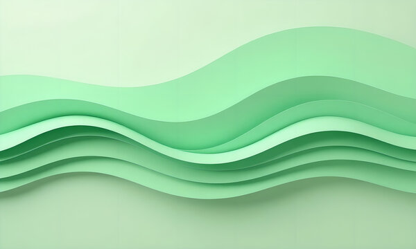 Mint Green Paper Waves Background: Abstract 3D Layered Design for Presentation