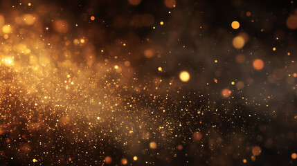 glowing golden dust particles floating in soft abstract background, bokeh light texture, cinematic shimmer effect, luxury golden atmosphere