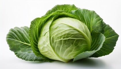 Fototapeta premium fresh green cabbage head with crumpled leaves isolated on a white background