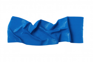 Blue crumpled duct tape strip showing surface texture, lying flat on clear background for design layouts