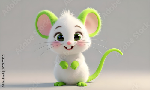 Adorable Cartoon Mouse Standing with Green Accents on a Neutral Background