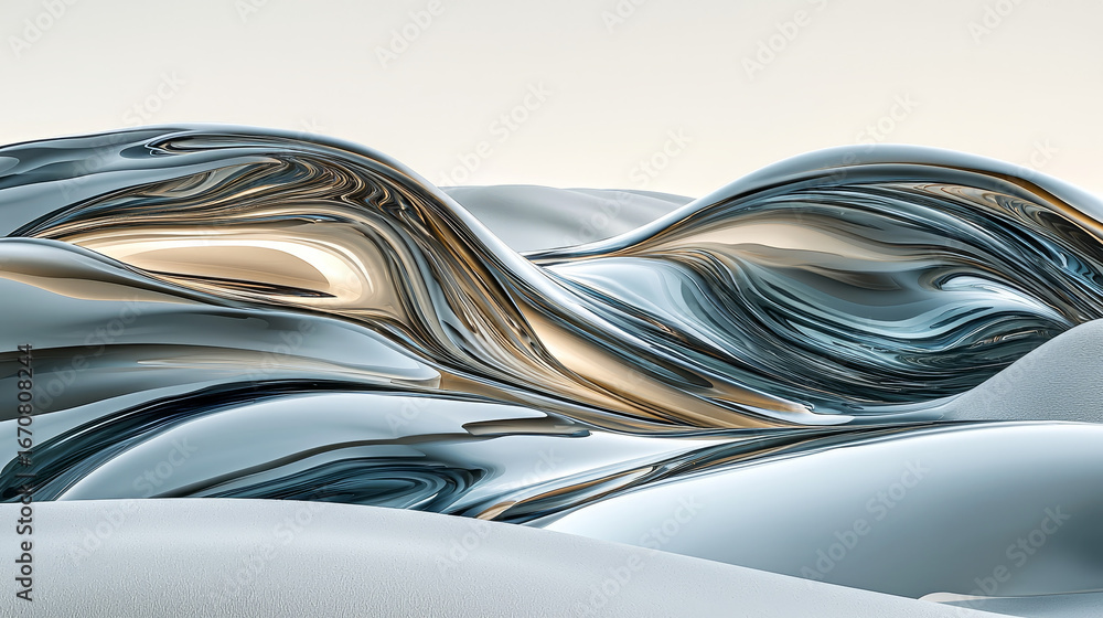 Poster vibrant abstract patterns featuring smooth, flowing waves in metallic tones create mesmerizing visua