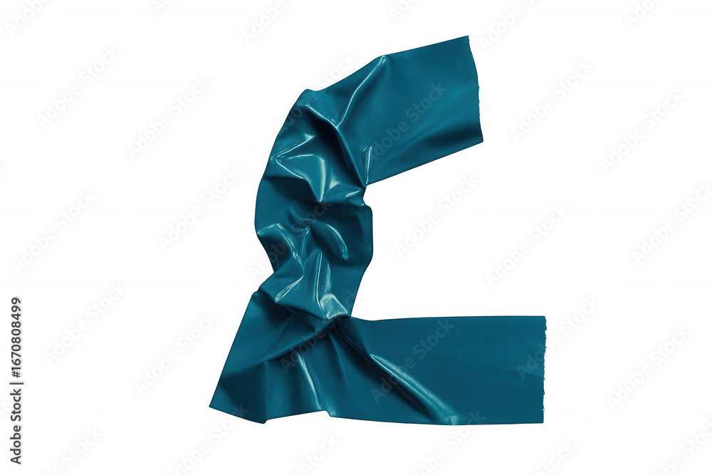 Poster crumpled piece of shiny teal duct tape with transparent background, creating an abstract and texture