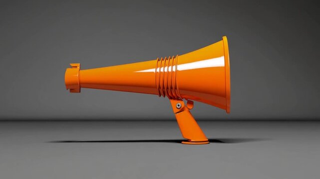 orange-colored megaphone or portable bullhorn isolated on solid orange background featuring creative minimal design art style in three dimensions