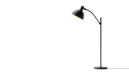 Black floor lamp with adjustable head isolated on a transparent background