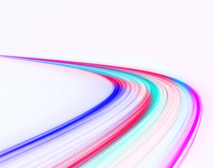 Neon stripes in the form of drill, turns and swirl. Illustration of high speed concept. Light trail...