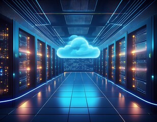 cloud technology private and public storage server concept futuristic server room showcasing advanced data storage and processing technology