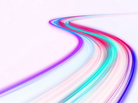 Expressway and vehicle headlights effect vivid speed motion and glowing light trails, cyberpunk-inspired data acceleration background with bright waves and vortex for PNG graphic design.	