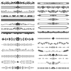 Fototapeta premium Elegant vintage ornamental divider and border illustration set in black and white. Perfect for invitations, wedding design, certificates, and decorative layouts.