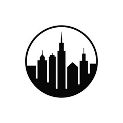 Obraz premium Vector art of silhouette of a city skyline within a circle