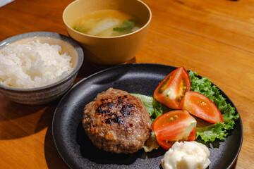 Dinner with hamburger steak / ハンバーグの夕食
