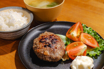 Dinner with hamburger steak / ハンバーグの夕食
