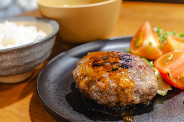 Dinner with hamburger steak / ハンバーグの夕食
