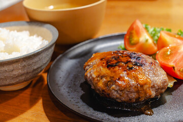 Dinner with hamburger steak / ハンバーグの夕食
