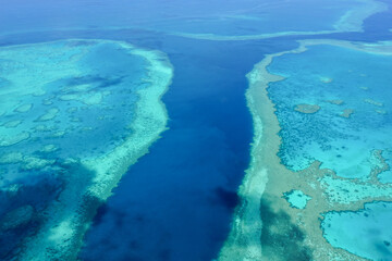 Aerial View of The River Unique Underwater Channel Between Hardy Reef and Hook Reef in Great Barrier Reef Queensland Australia