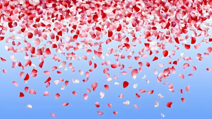 Falling Pink and Red Petals on Blue Background Romantic Floral Image