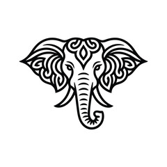 Obraz premium Vector art of stylized black and white line art of an elephant head with intricate tribal patterns
