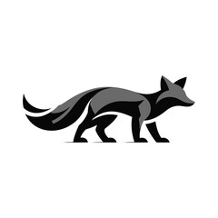 Obraz premium Vector art of sleek black and grey fox in profile, walking, with a stylized tail and sharp features